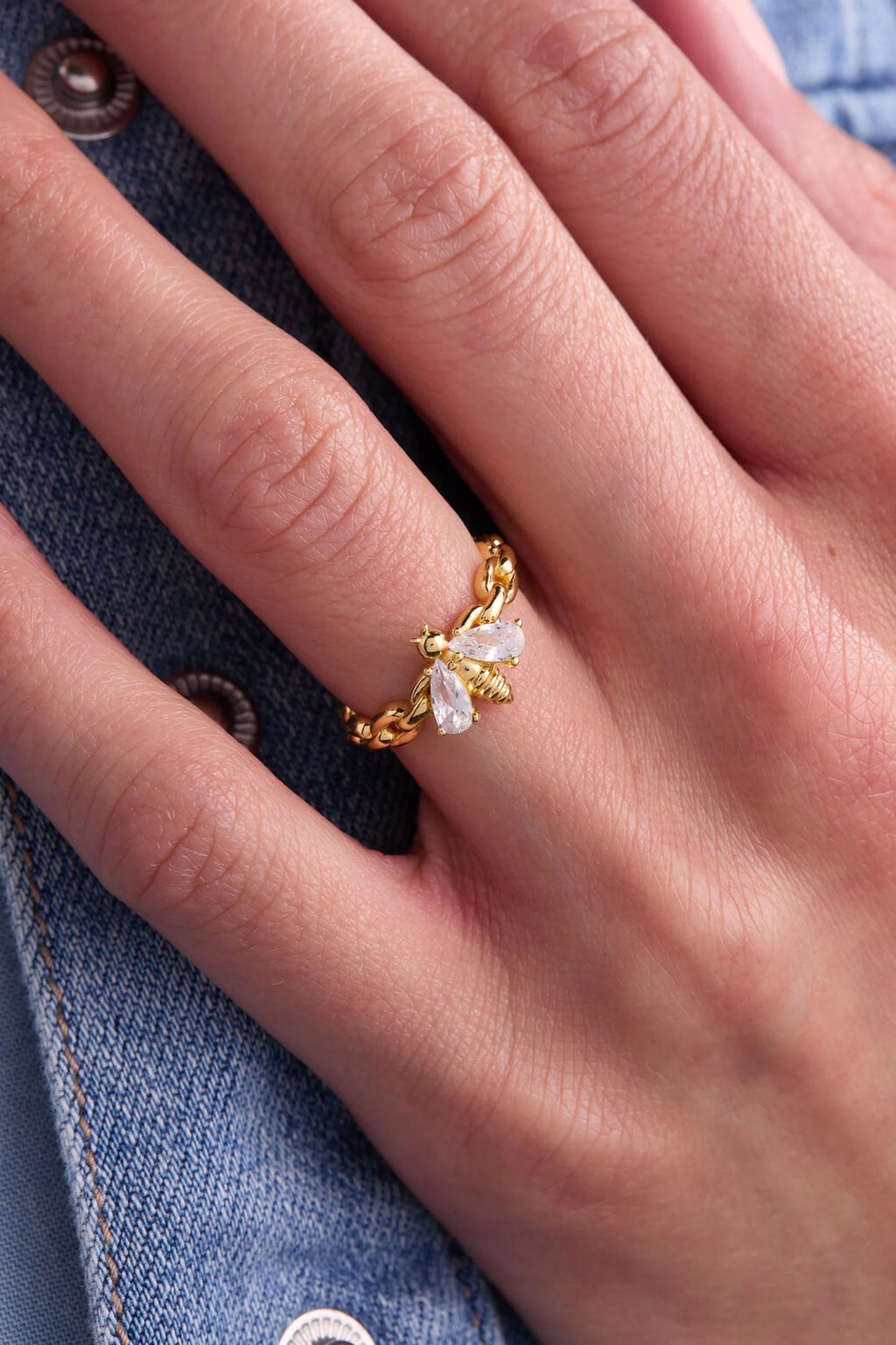 Gold Bumblebee Paperclip Adjustable Ring