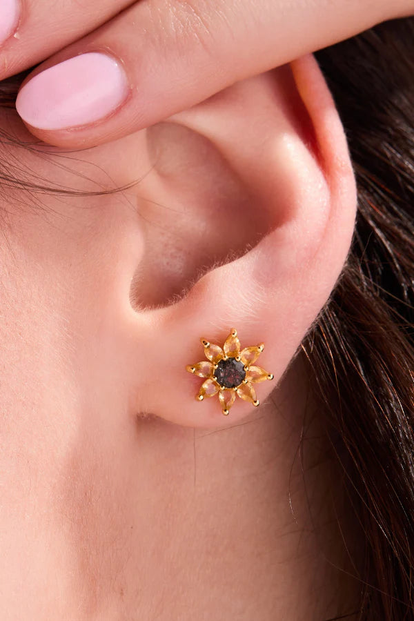 Gold Sunflower Stud Earrings