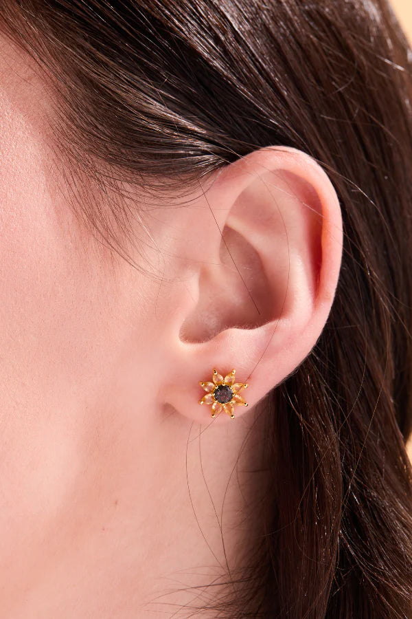 Gold Sunflower Stud Earrings