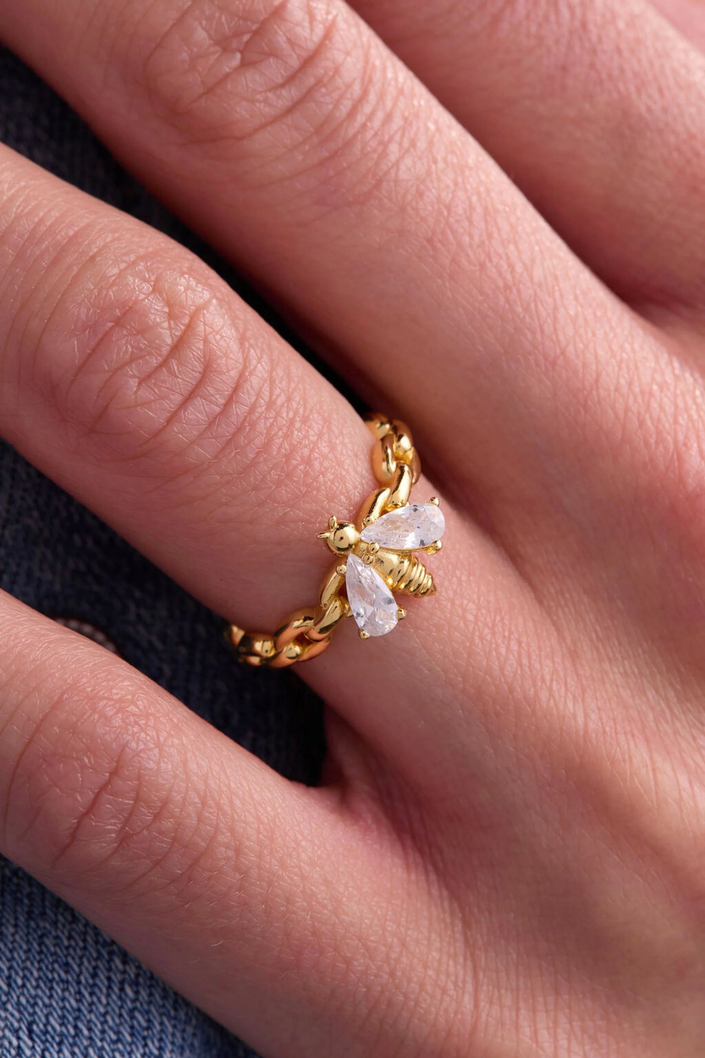 Gold Bumblebee Paperclip Adjustable Ring