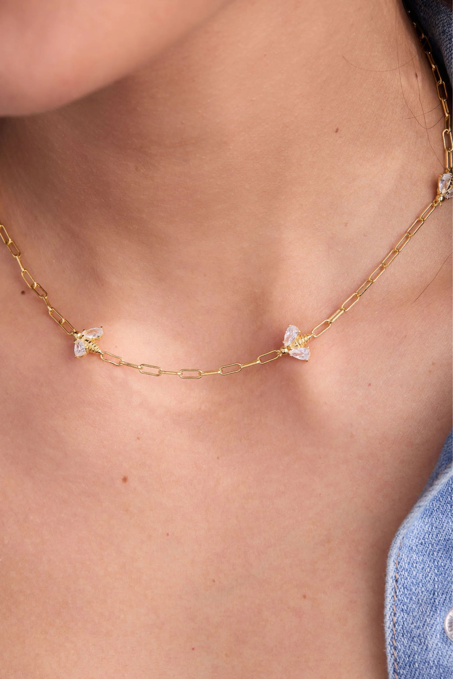 Gold Bumblebee Paperclip Necklace