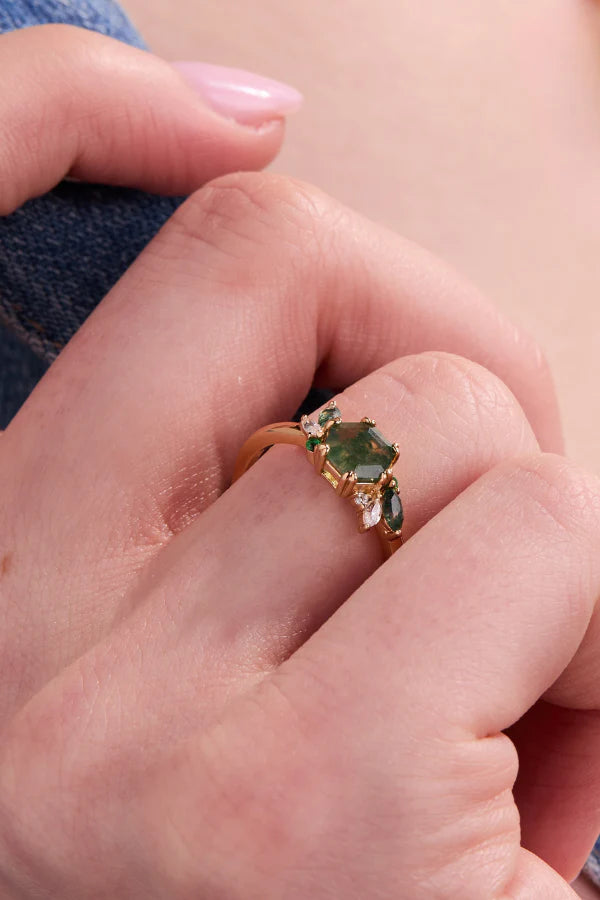 Green Moss Succulent Adjustable Ring