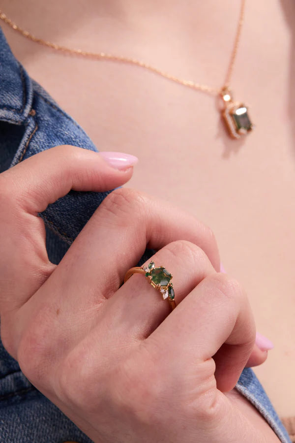 Green Moss Succulent Adjustable Ring