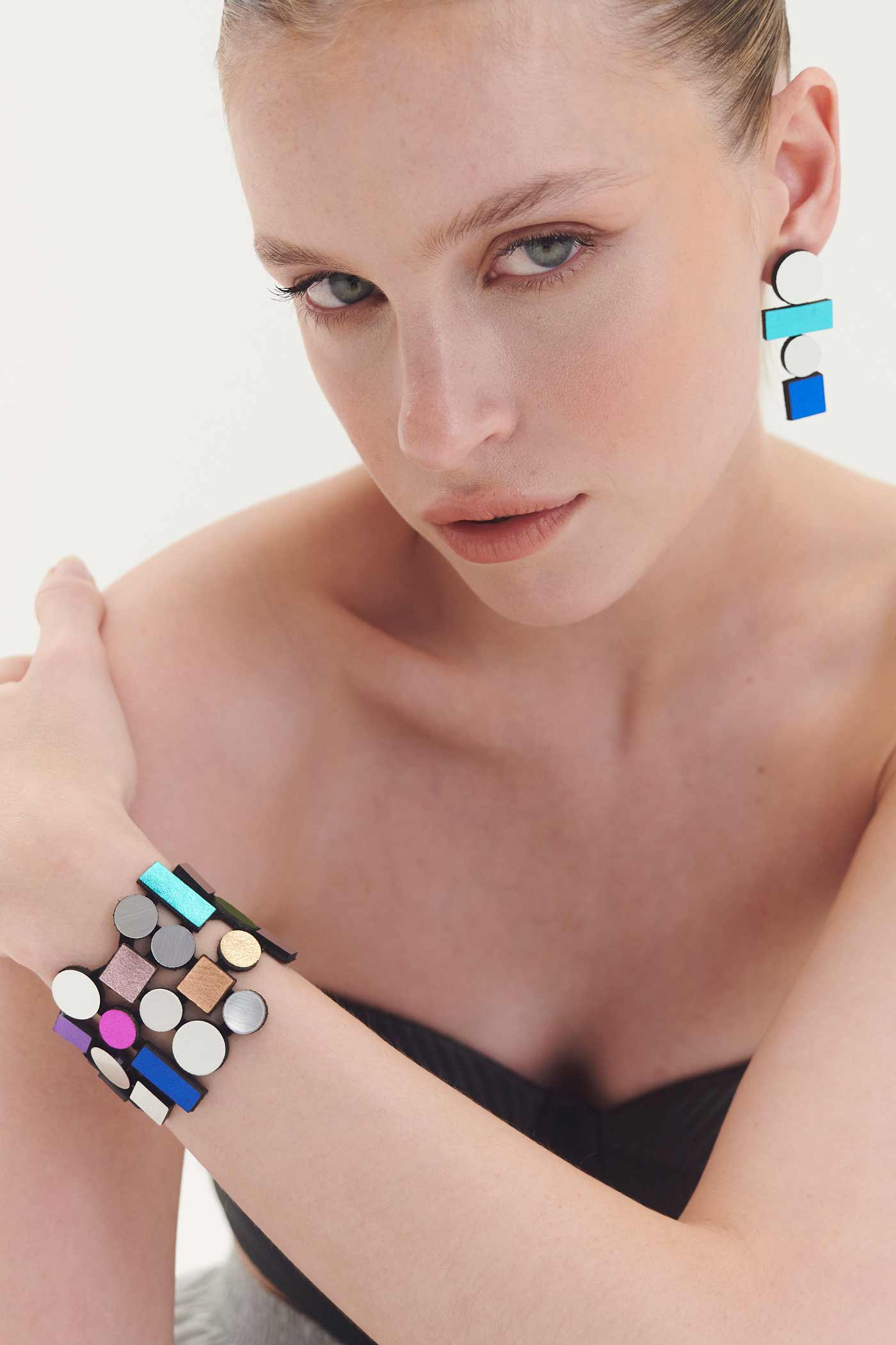 Bauhaus Earrings - Silver + Cool Colors