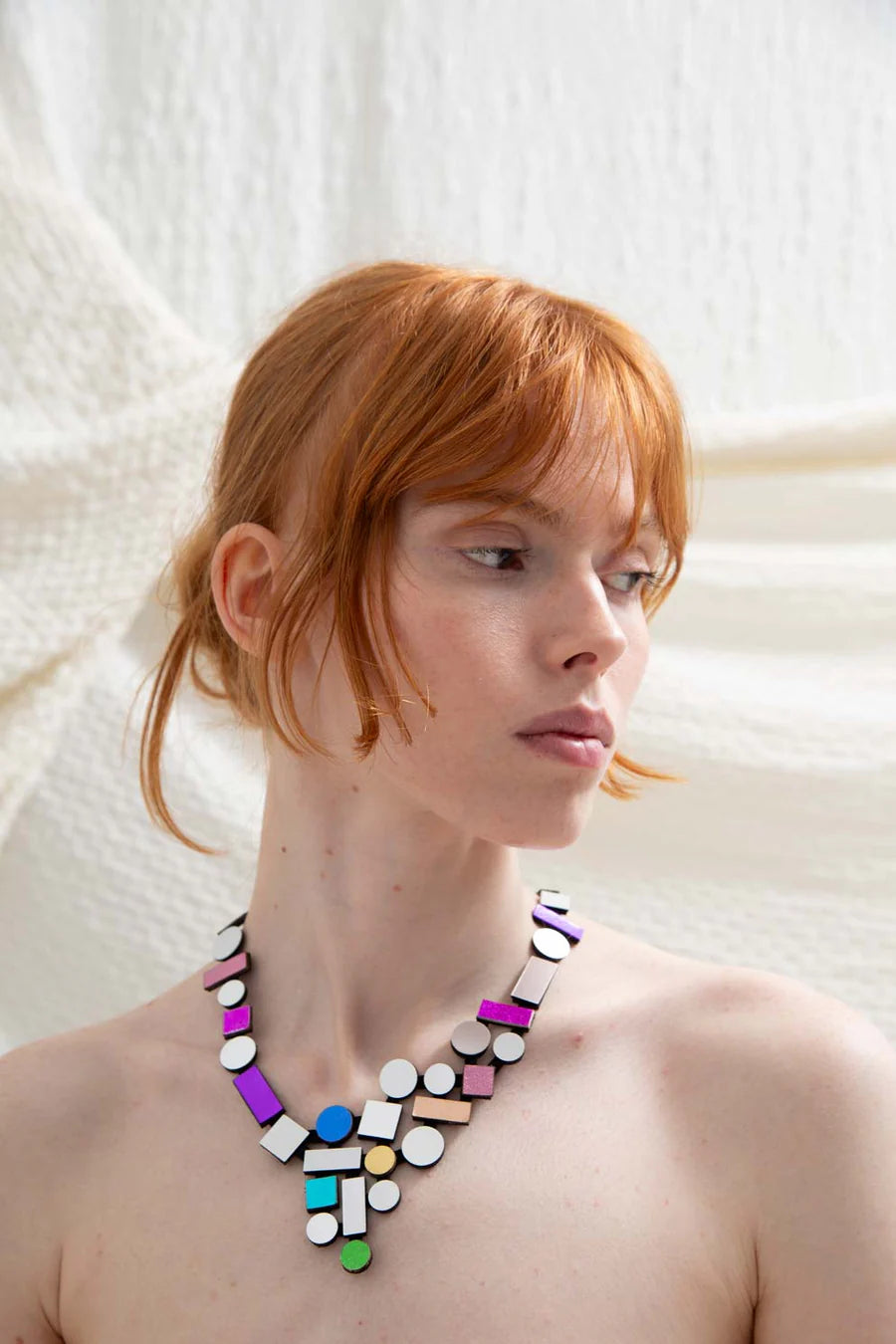 Bauhaus V Necklace - Silver + Rainbow