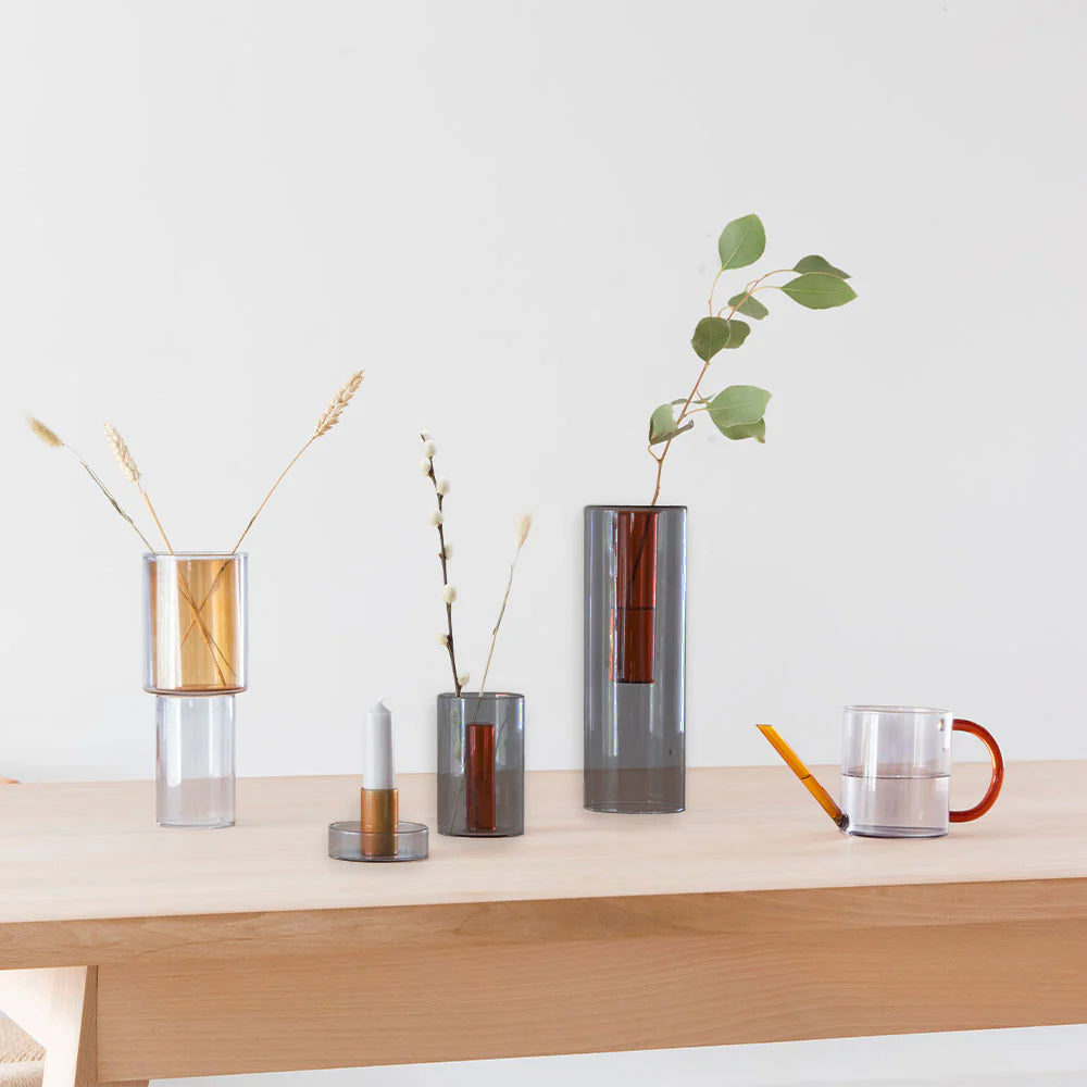 Large Reversible Glass Vase - Smoke/Amber