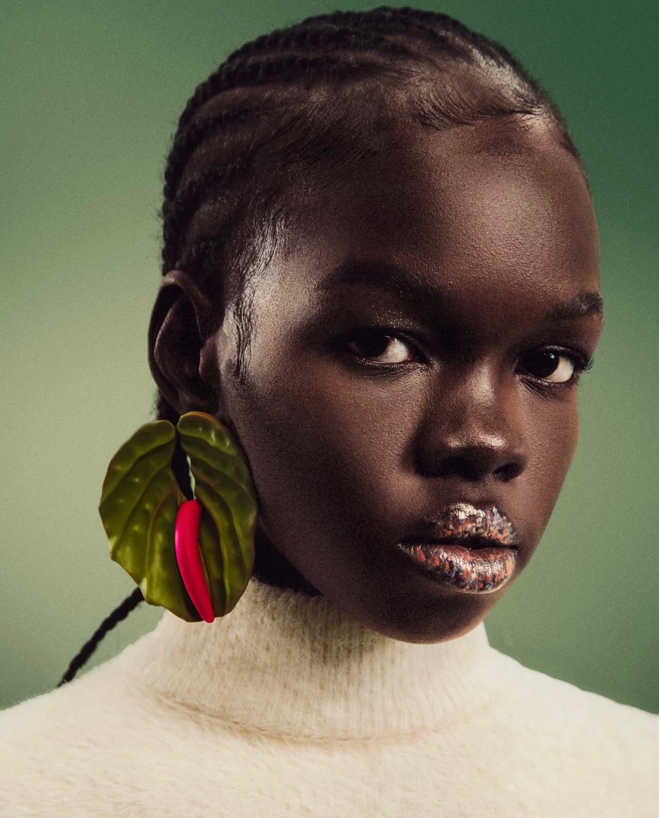 Anthurium Earrings - Green & Pink