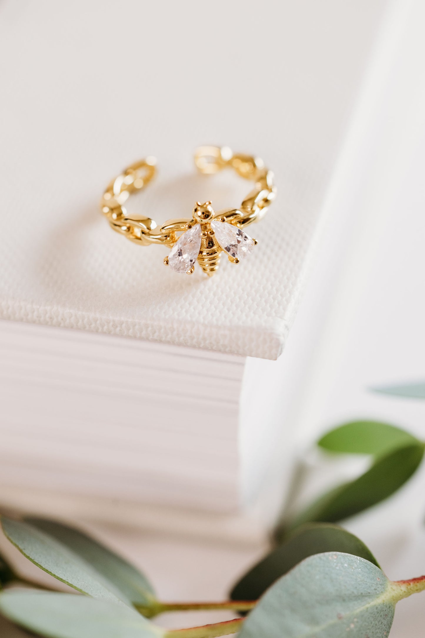 Gold Bumblebee Paperclip Adjustable Ring