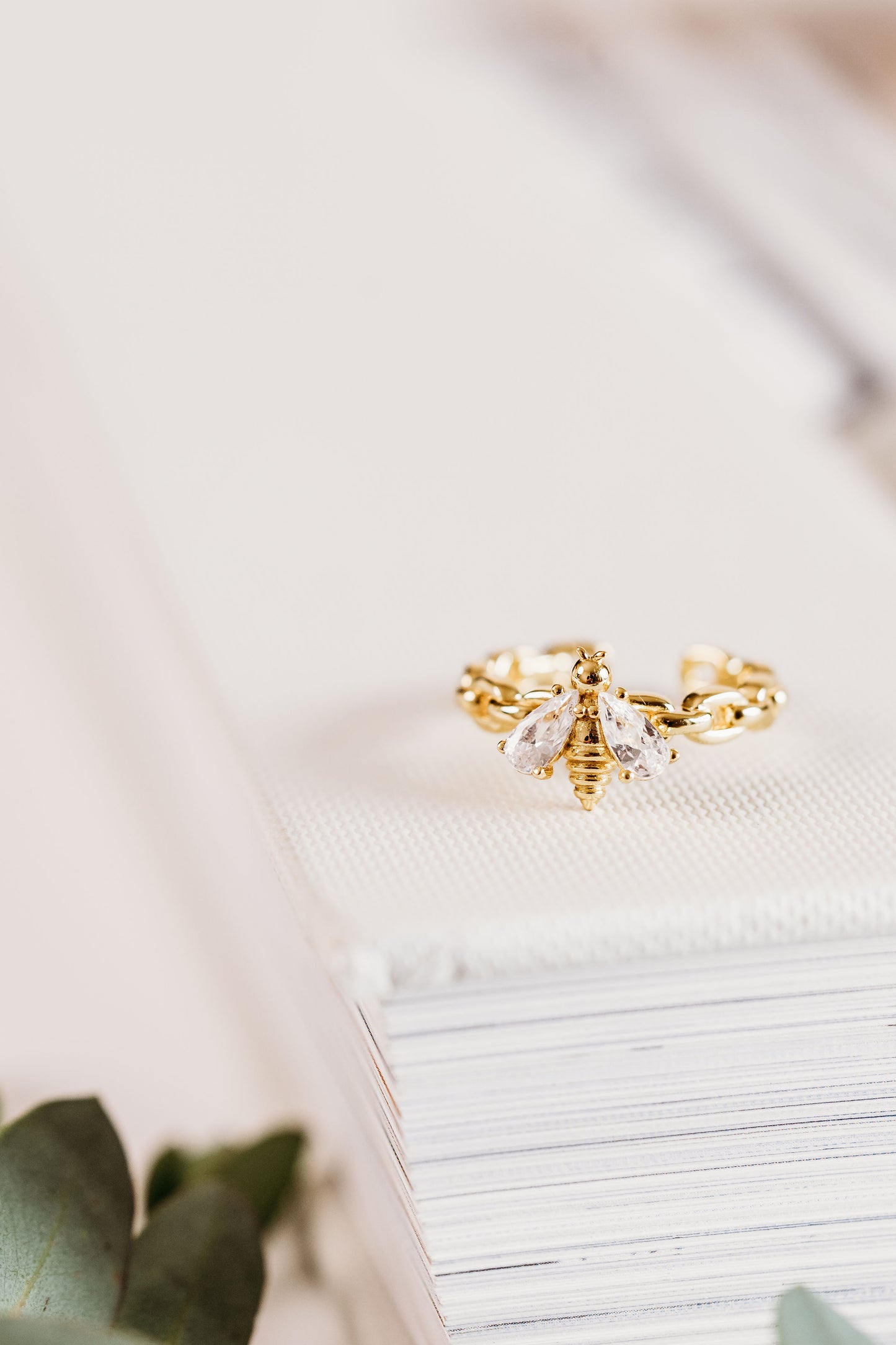 Gold Bumblebee Paperclip Adjustable Ring