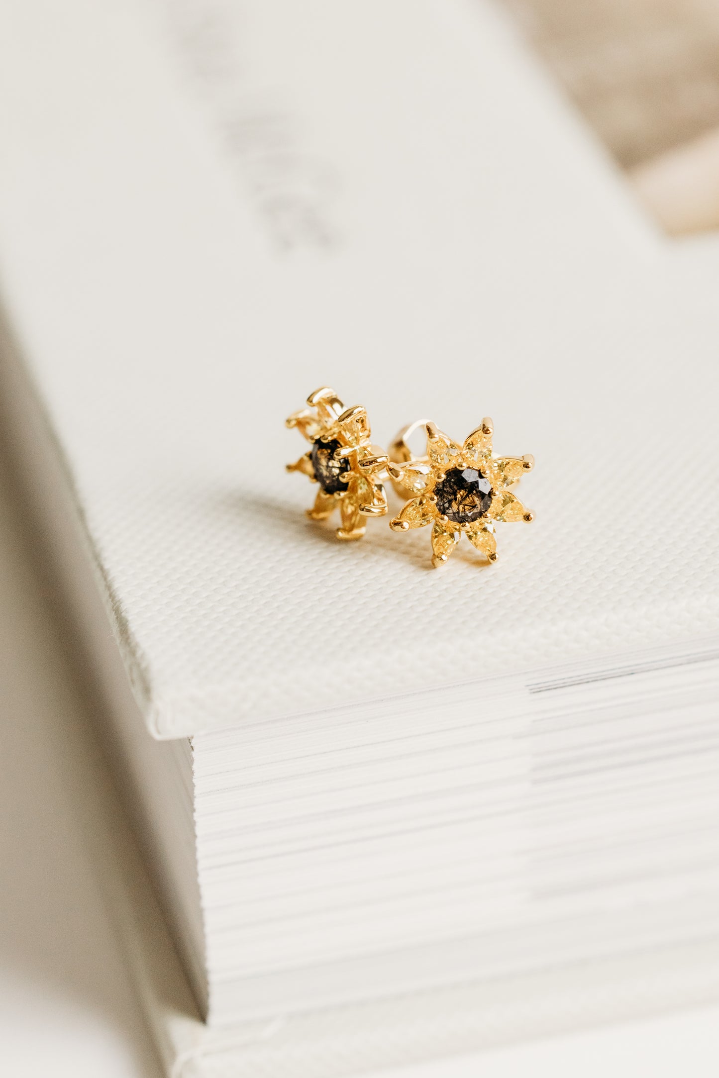 Gold Sunflower Stud Earrings