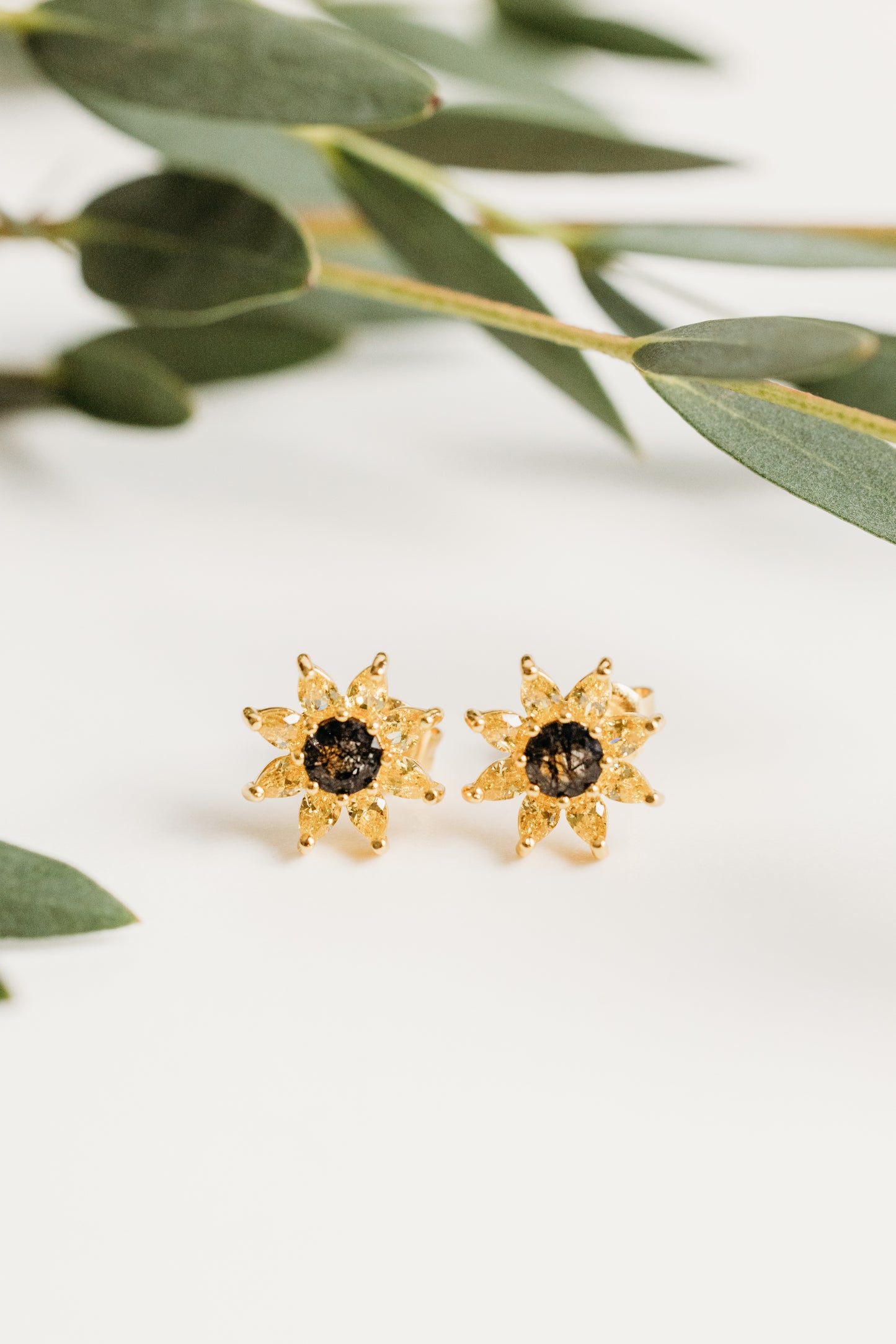 Gold Sunflower Stud Earrings