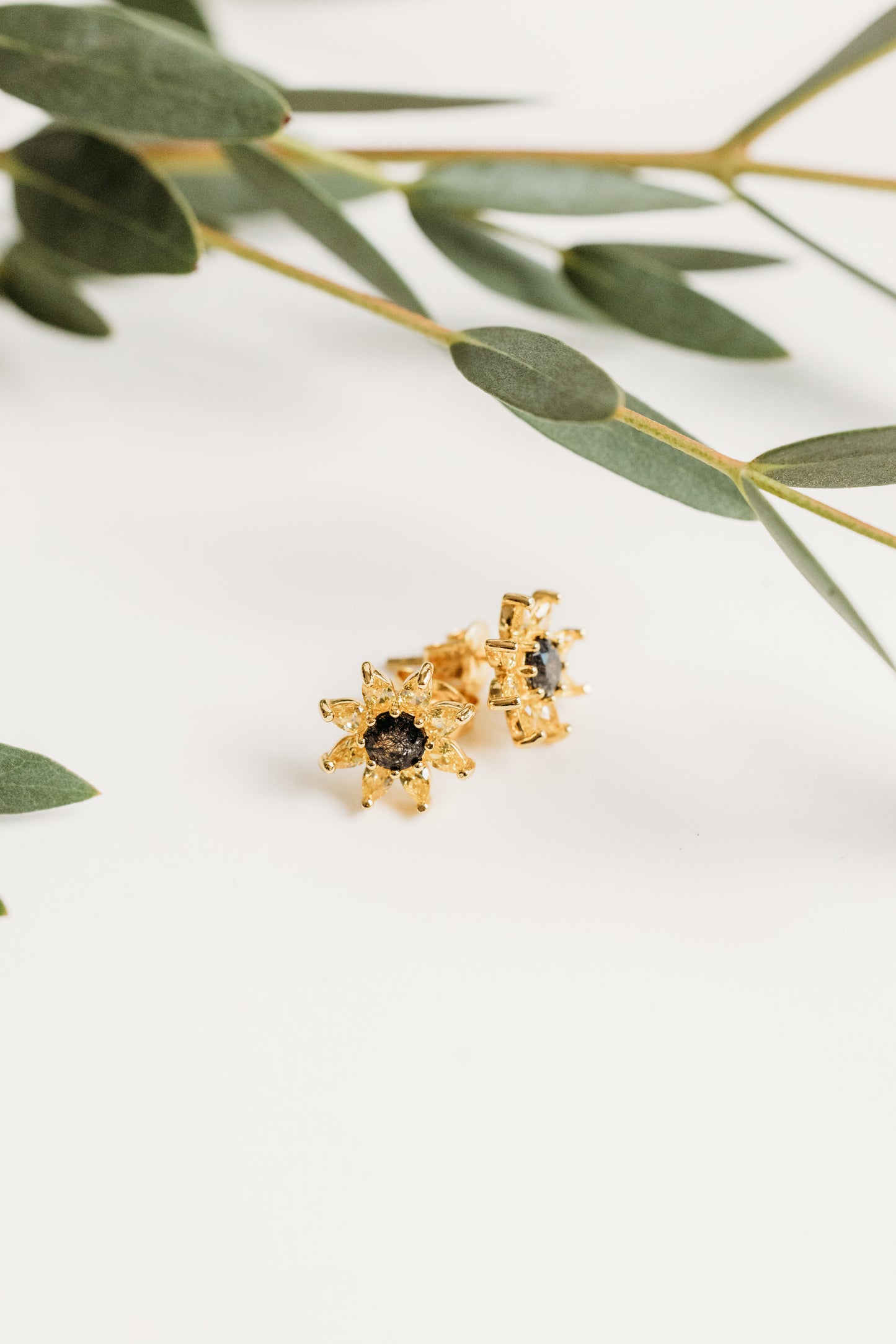Gold Sunflower Stud Earrings