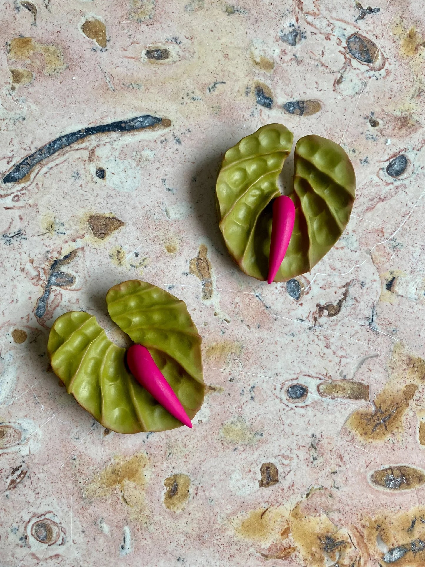 Anthurium Earrings - Green & Pink