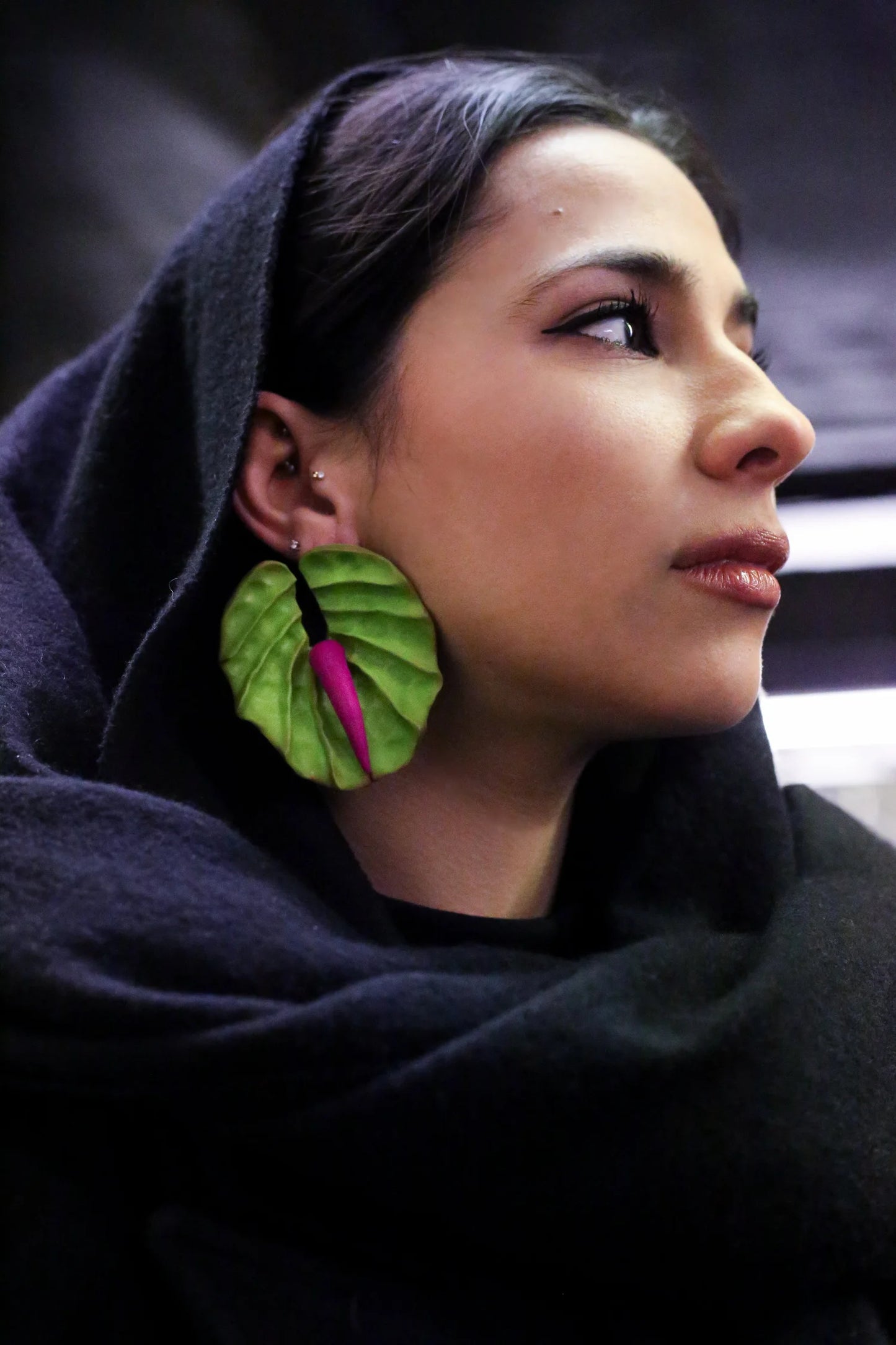 Anthurium Earrings - Green & Pink