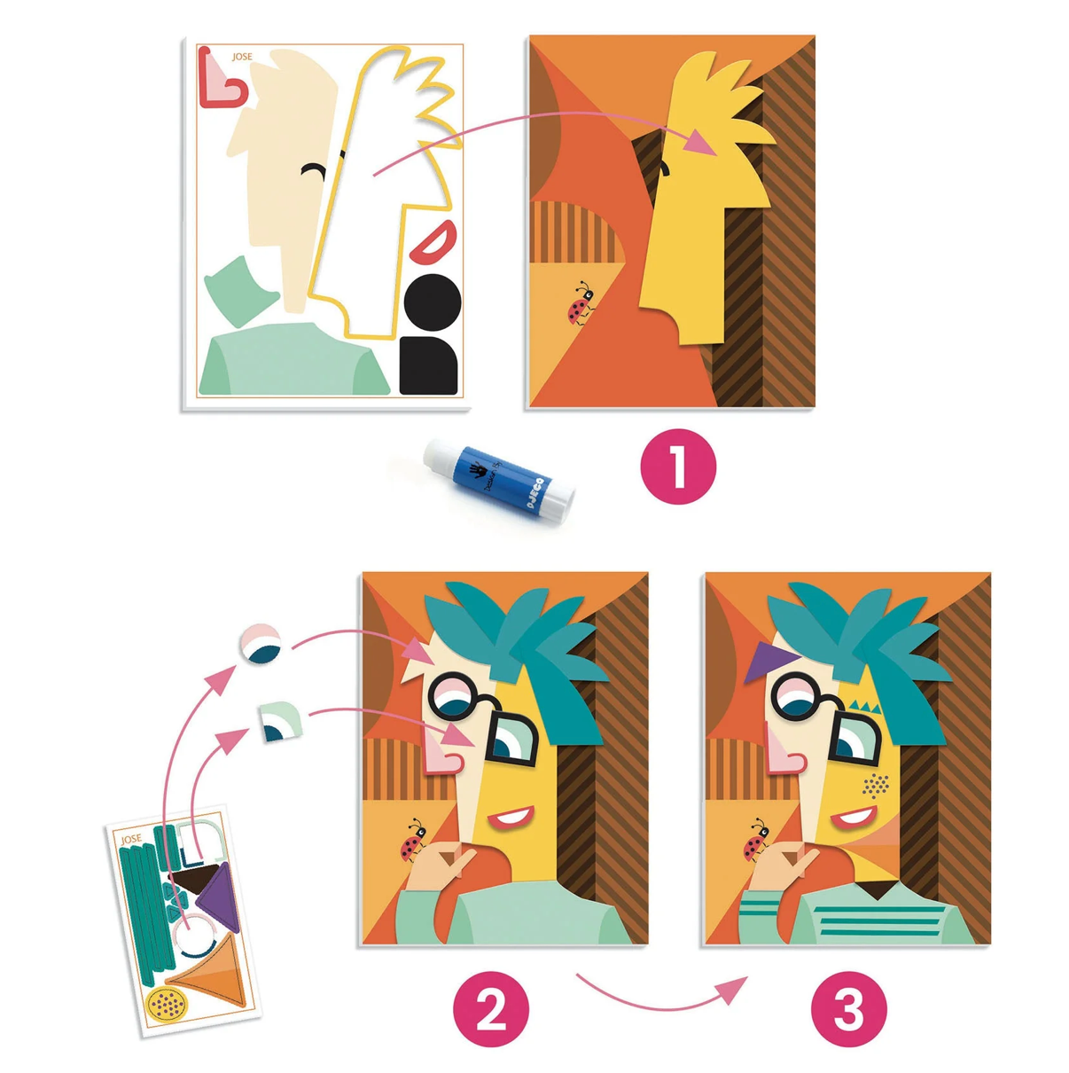 Square Heads Inspired by Picasso Sticker Collage Kit