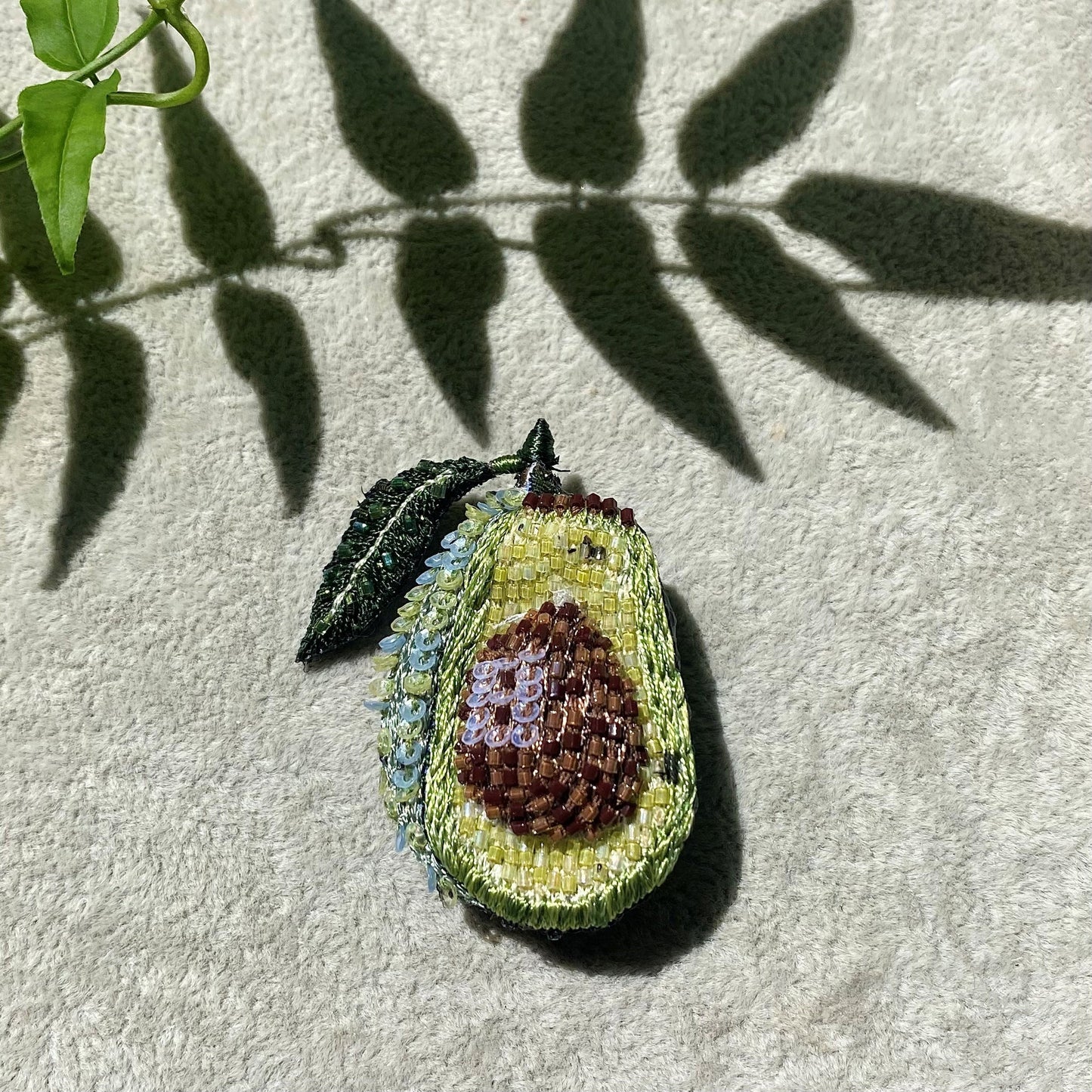 Hand Embroidered Beaded Brooch – Gwen Avocado