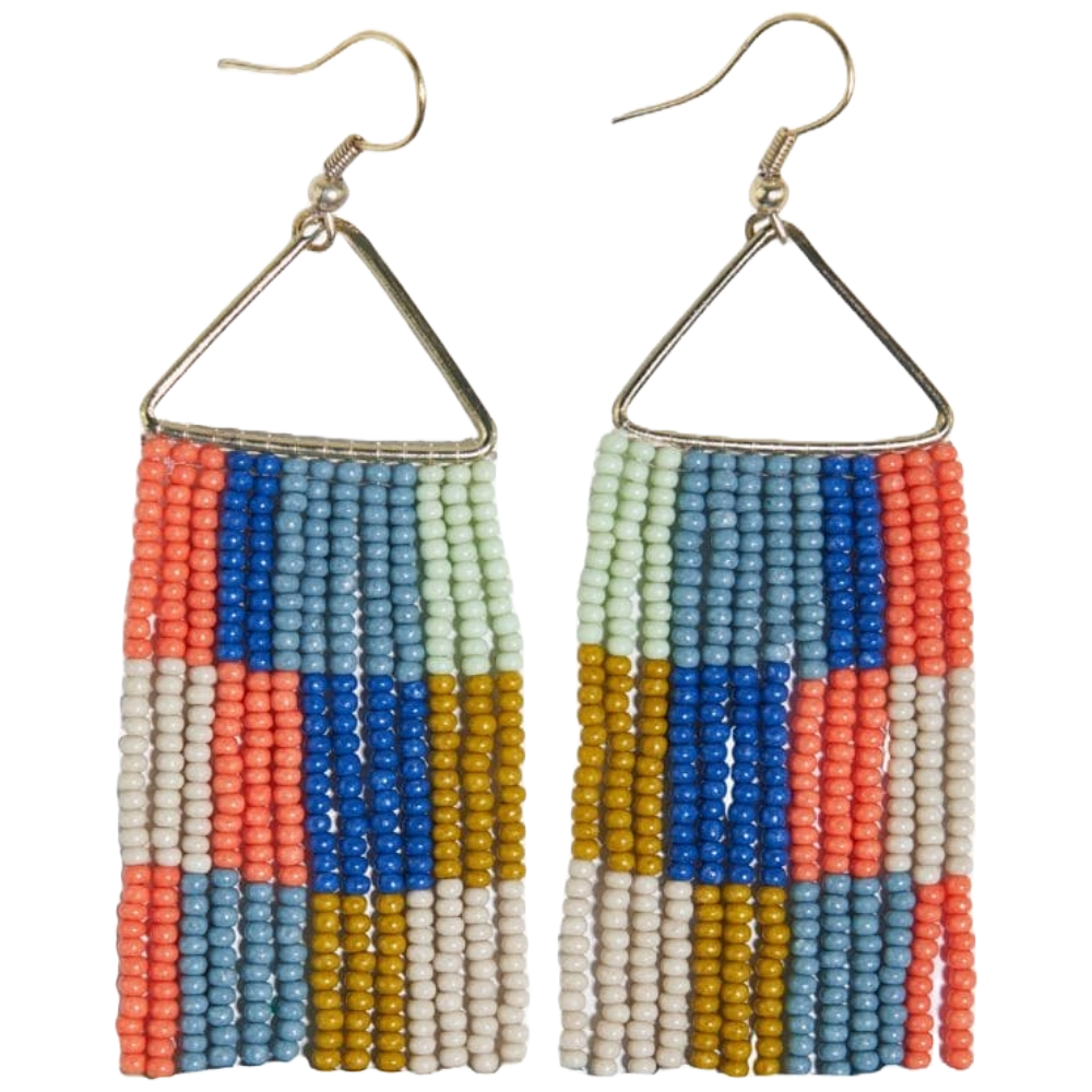 Whitney Checkered Coastal Beaded Fringe Earrings