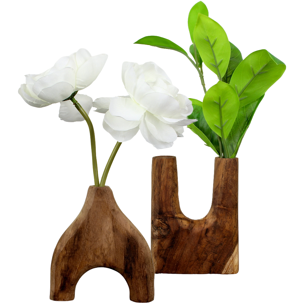 Hand Carved Wooden Vases