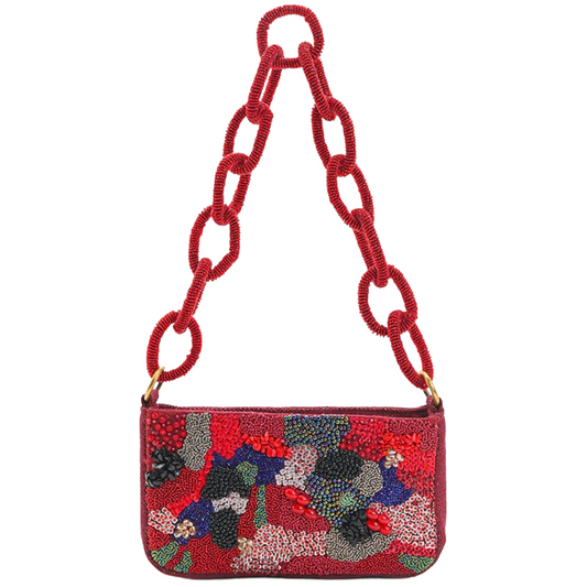 Ruby Glamour Beaded Shoulder Bag