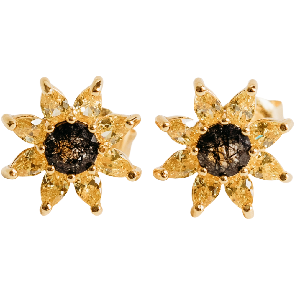 Gold Sunflower Stud Earrings