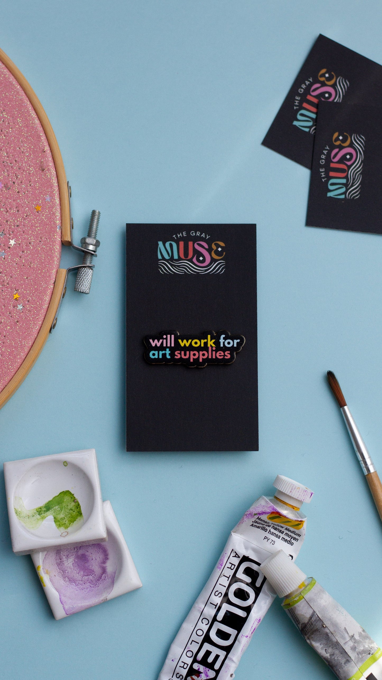 Will Work for Art Supplies Text Enamel Pin