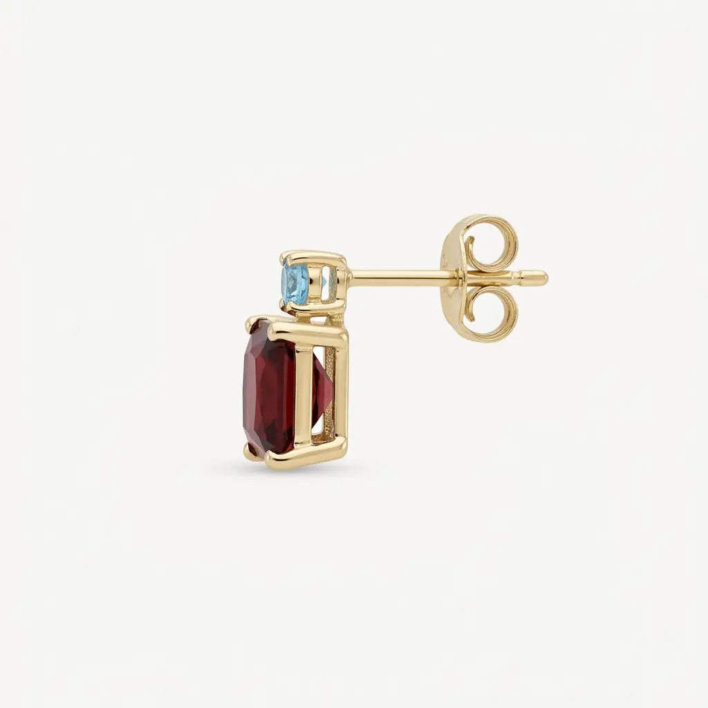 Garnet & Aquamarine Delicate Studs