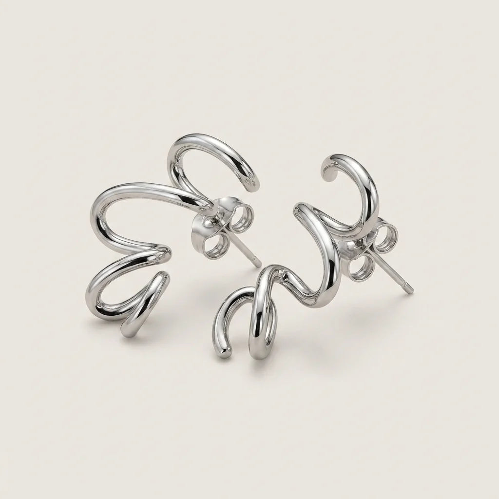 Rhodium Sculptural Swirl Earrings