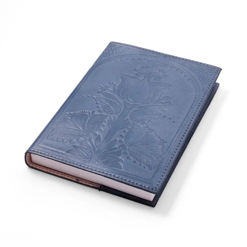 Embossed Blue Leather Floral Journal