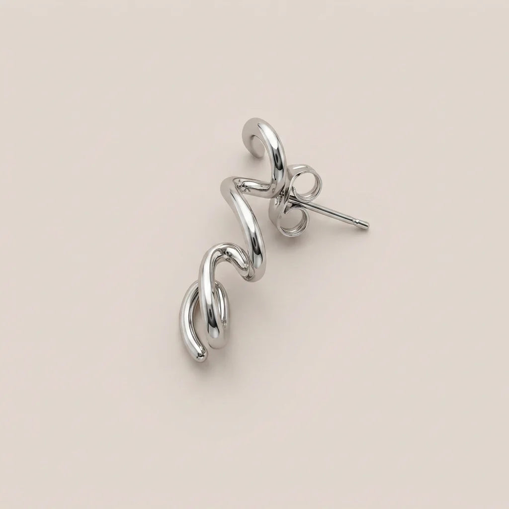 Rhodium Sculptural Swirl Earrings