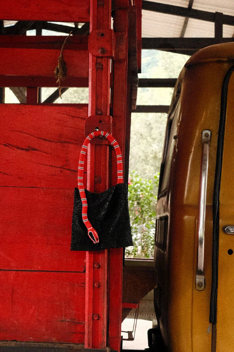 Red and White Serpent Hand Beaded Bag
