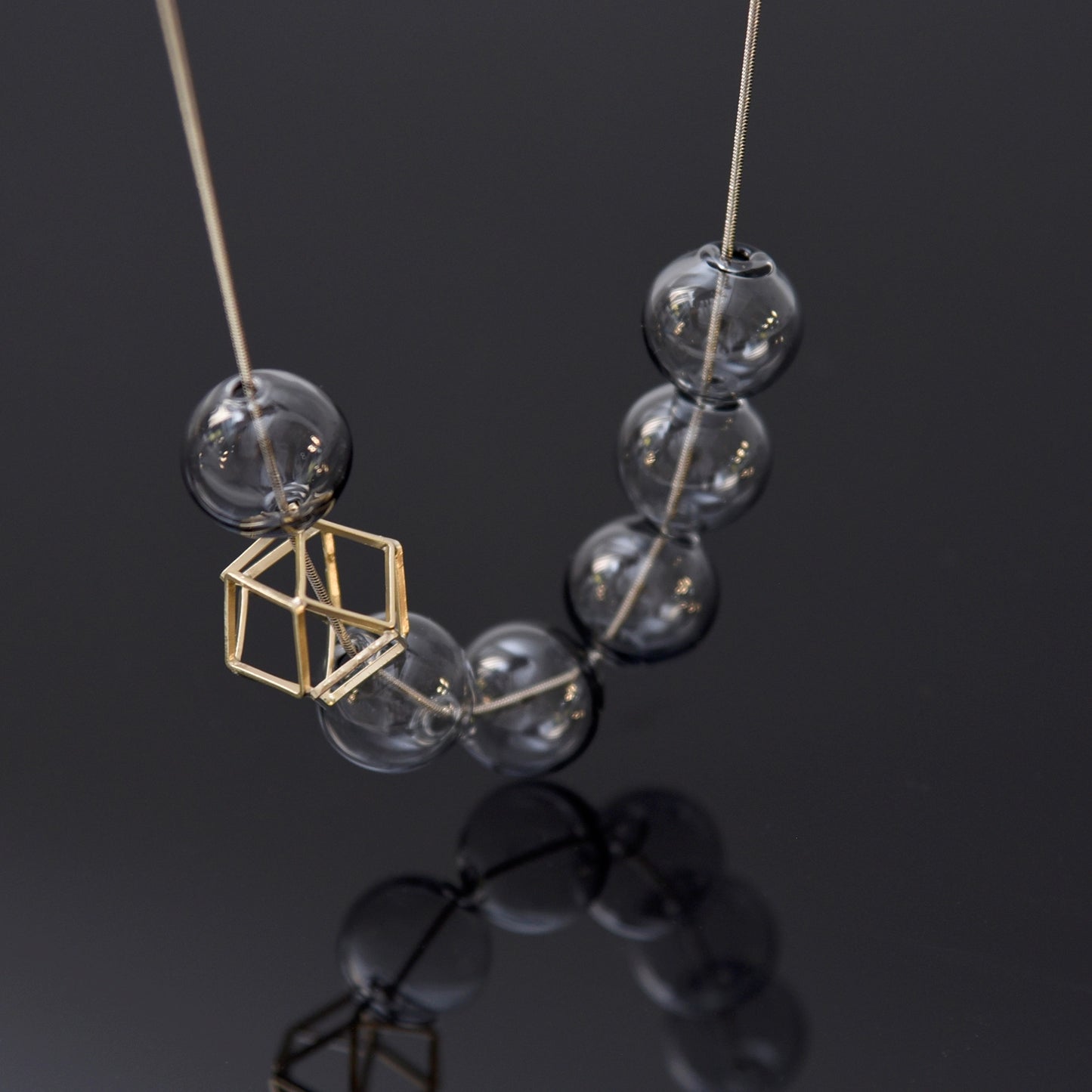 Gold Hex Hex Necklace - Grey Glass