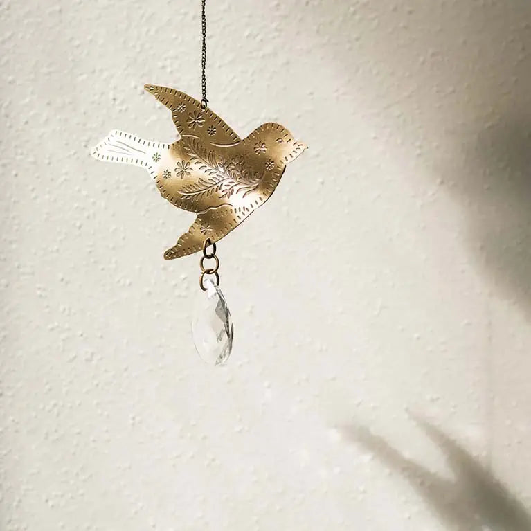 Surya Bird Engraved Brass Suncatcher