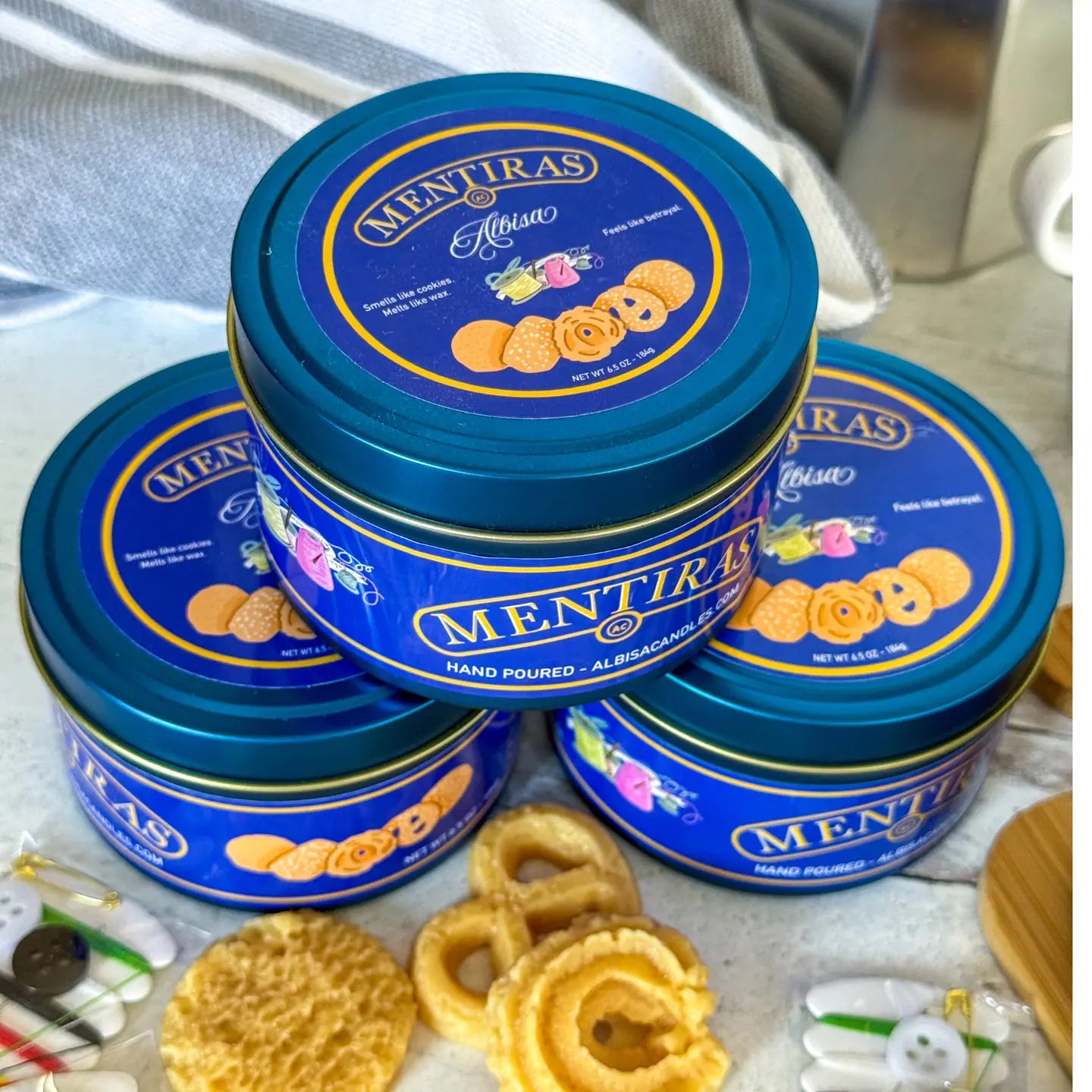 Mentiras Candle Cookie Tin