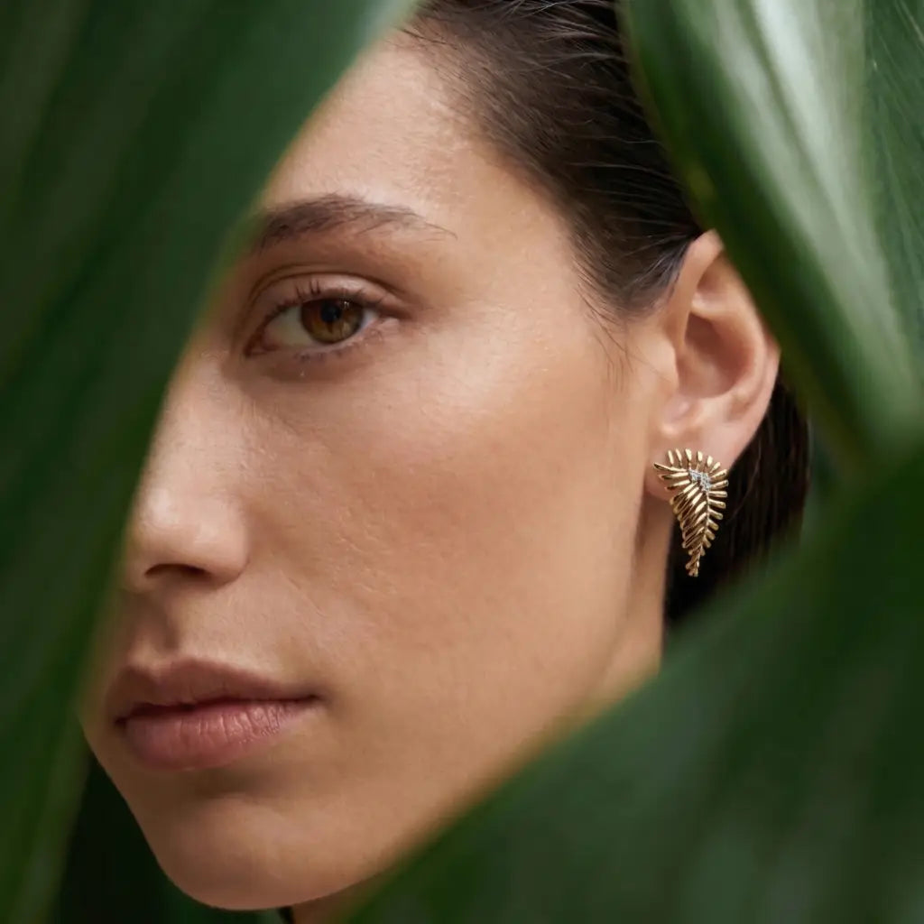 Sculptural Fern Leaf Stud Earrings