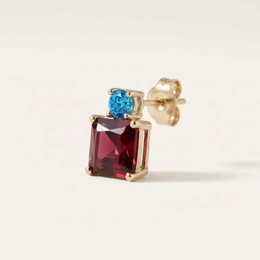 Garnet & Aquamarine Delicate Studs