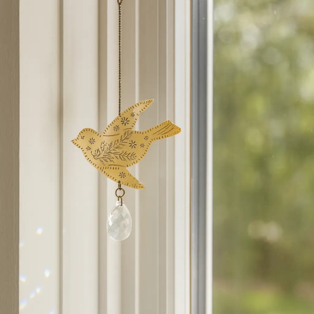 Surya Bird Engraved Brass Suncatcher