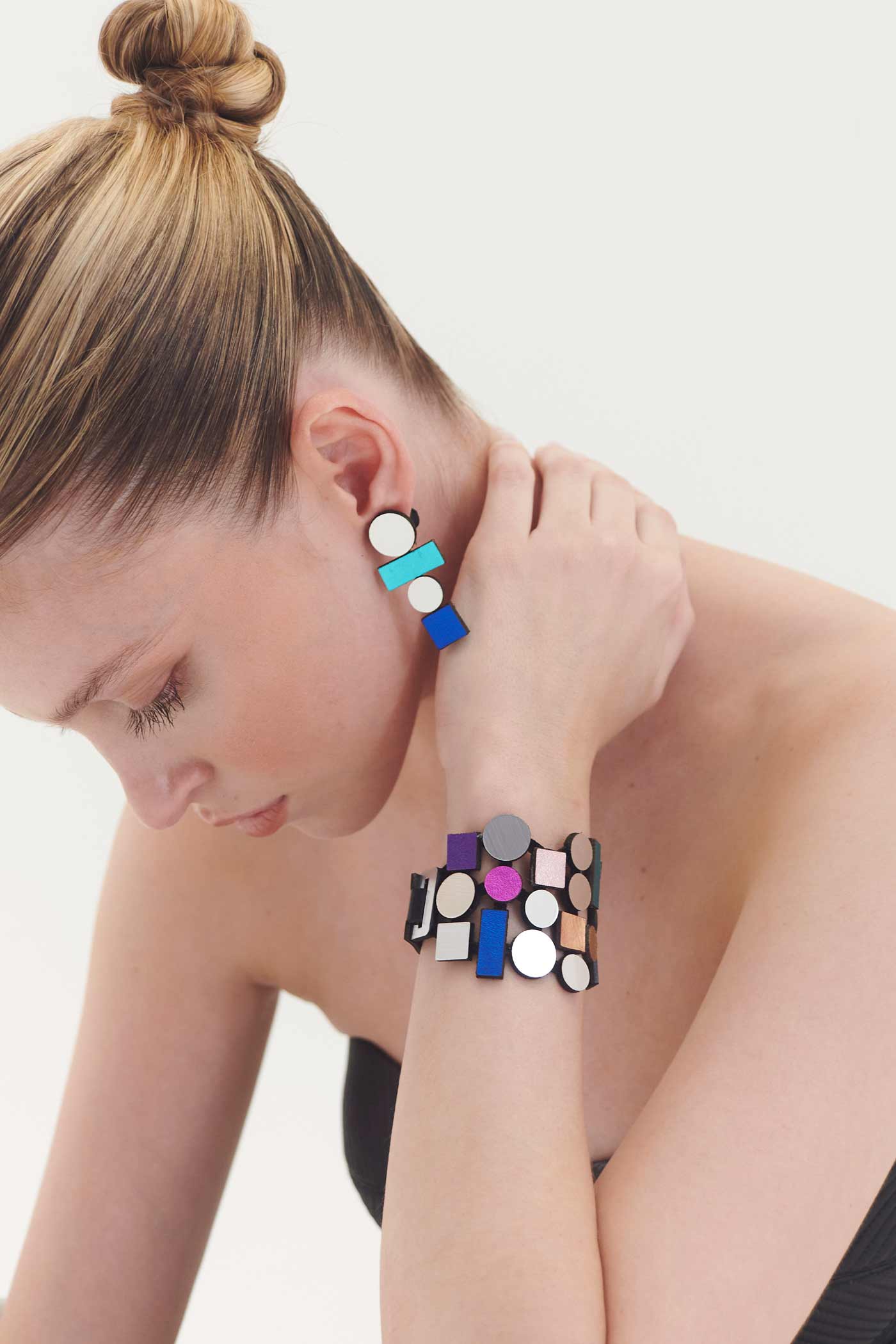 Bauhaus Earrings - Silver + Cool Colors
