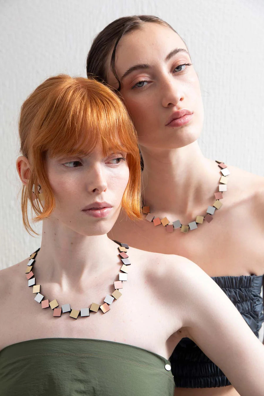 Bauhaus Round Squares Necklace - Silver + Gold + Copper