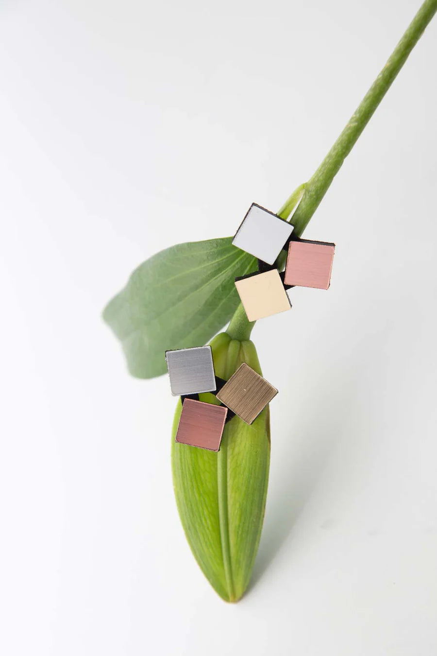 Bauhaus Earrings 3 Squares - Silver + Gold + Cooper