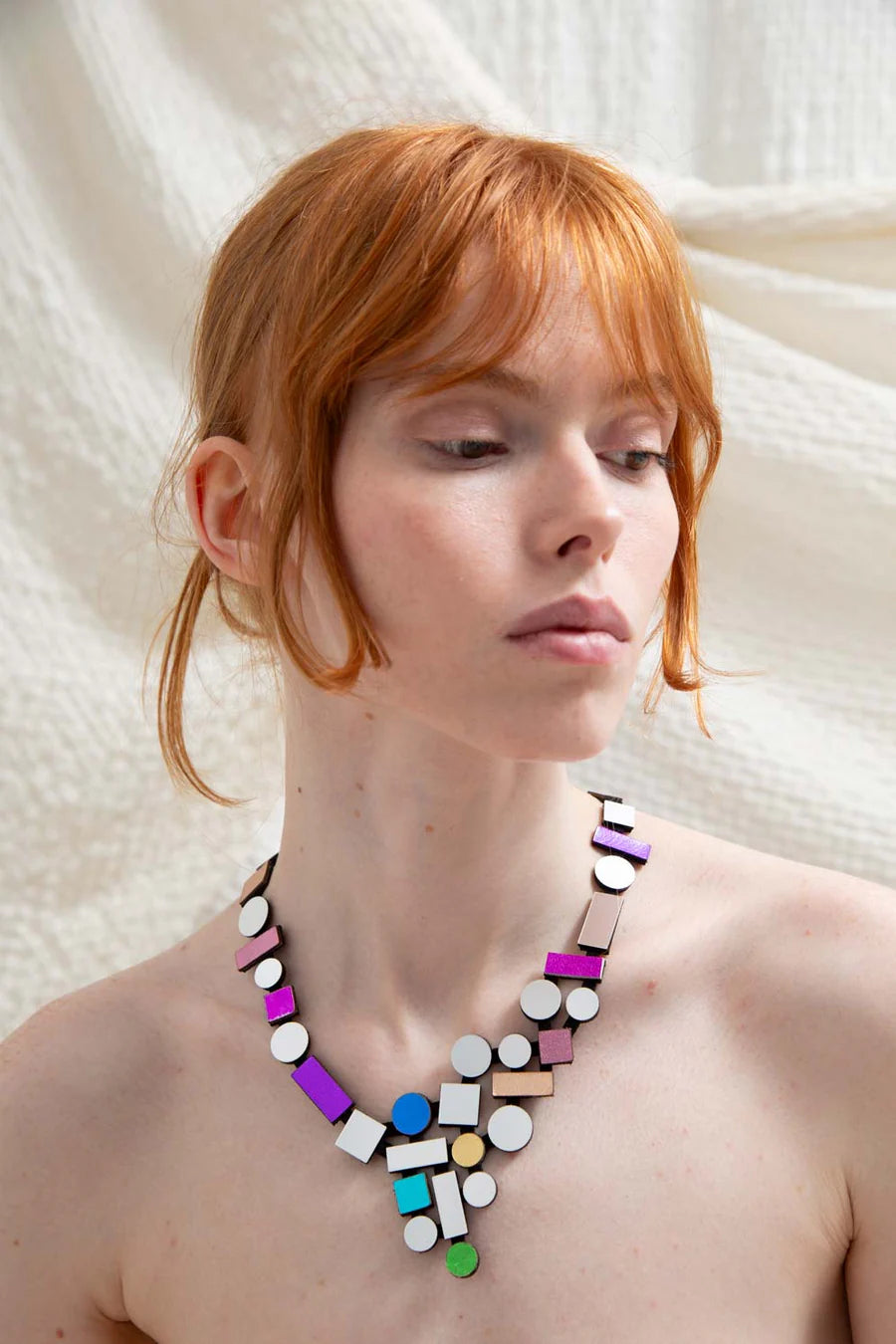 Bauhaus V Necklace - Silver + Rainbow