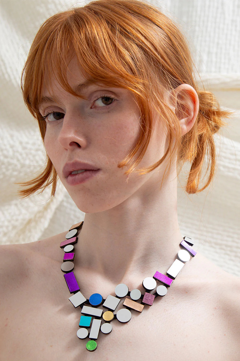 Bauhaus V Necklace - Silver + Rainbow