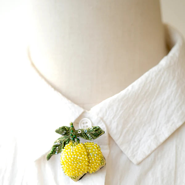 Hand Embroidered Beaded Brooch – Amalfi Lemons