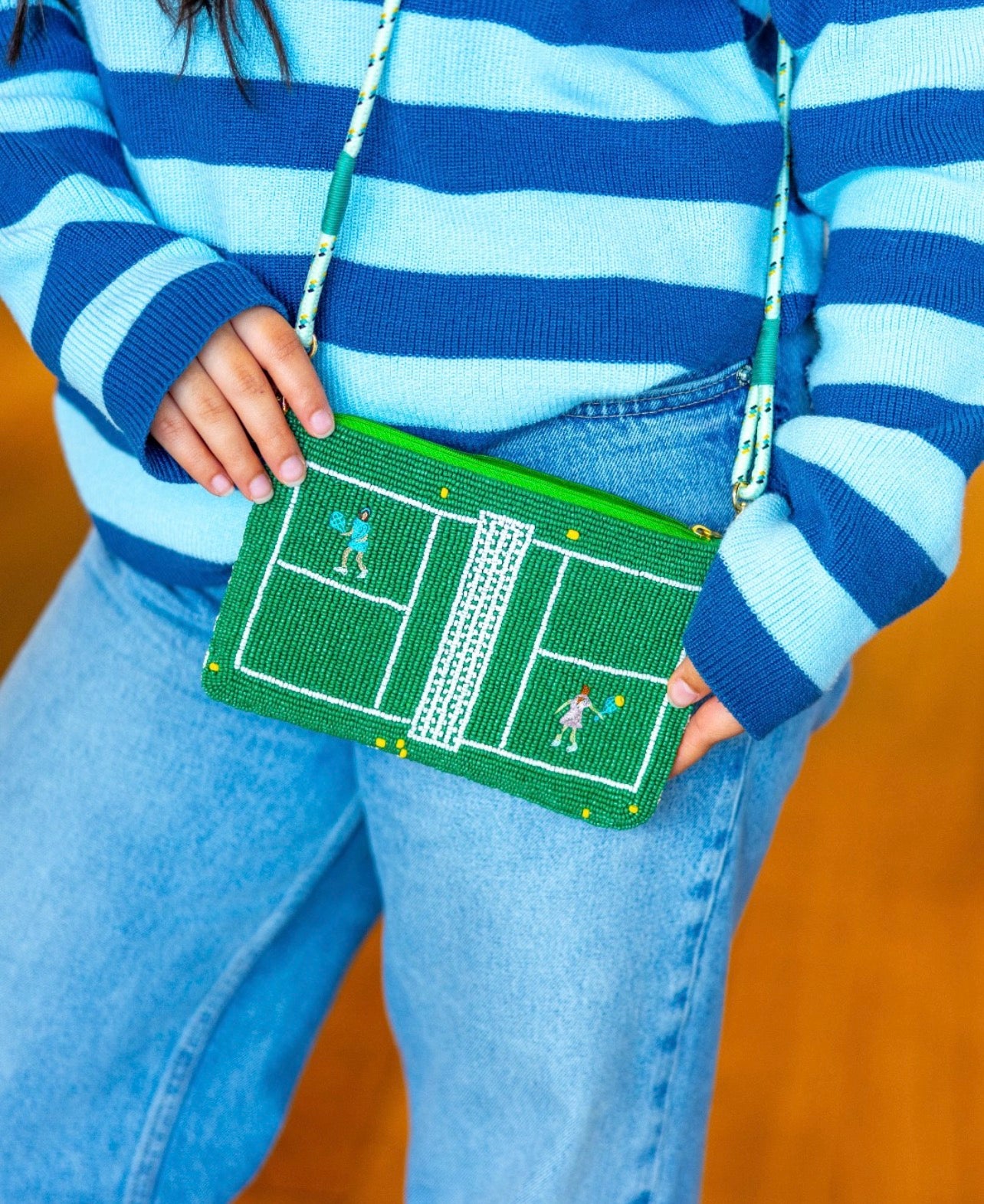 Leila Tennis Seed Bead Clutch with Strap