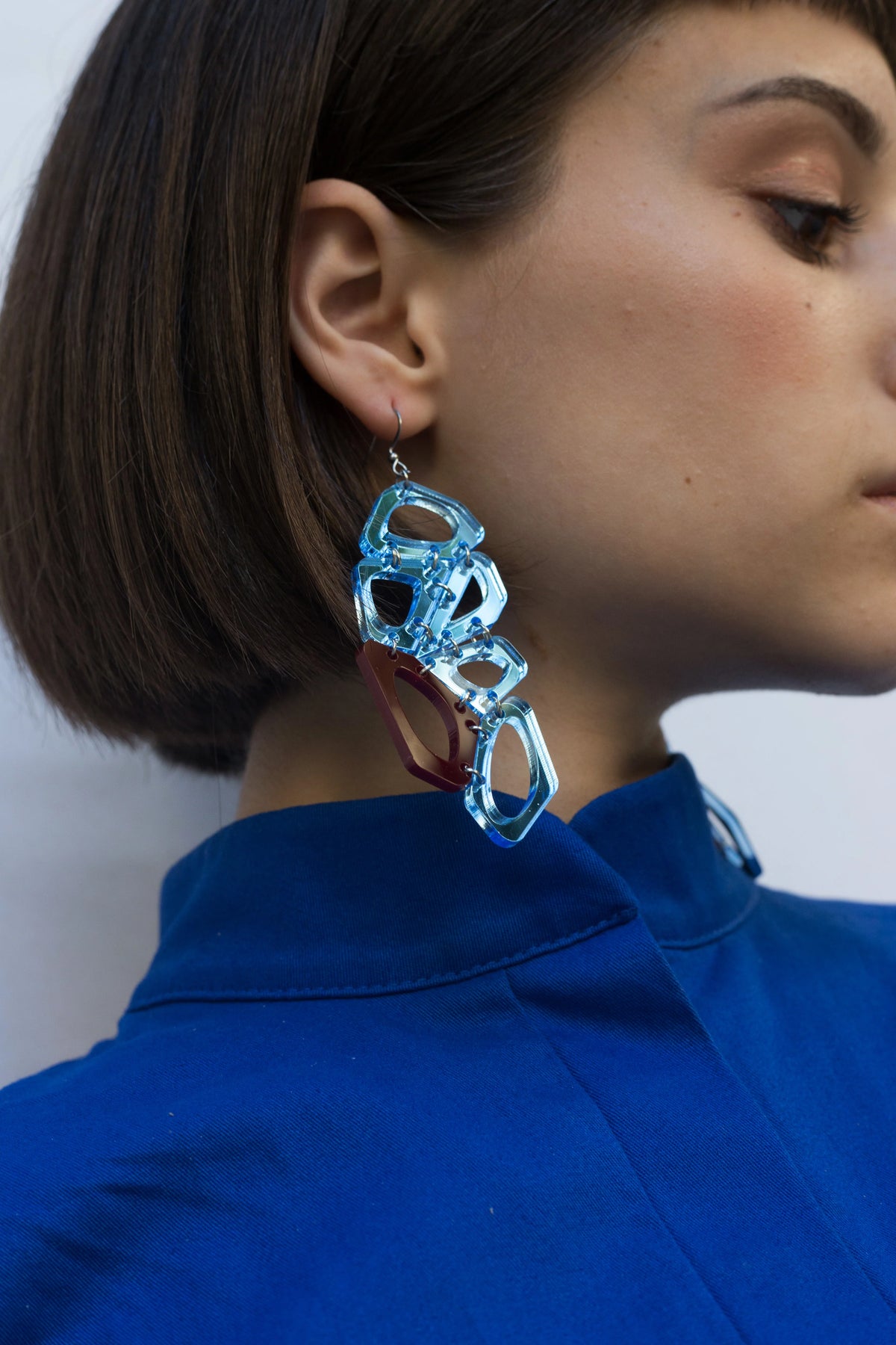 Voronoi Earrings - Blue and Bordeaux