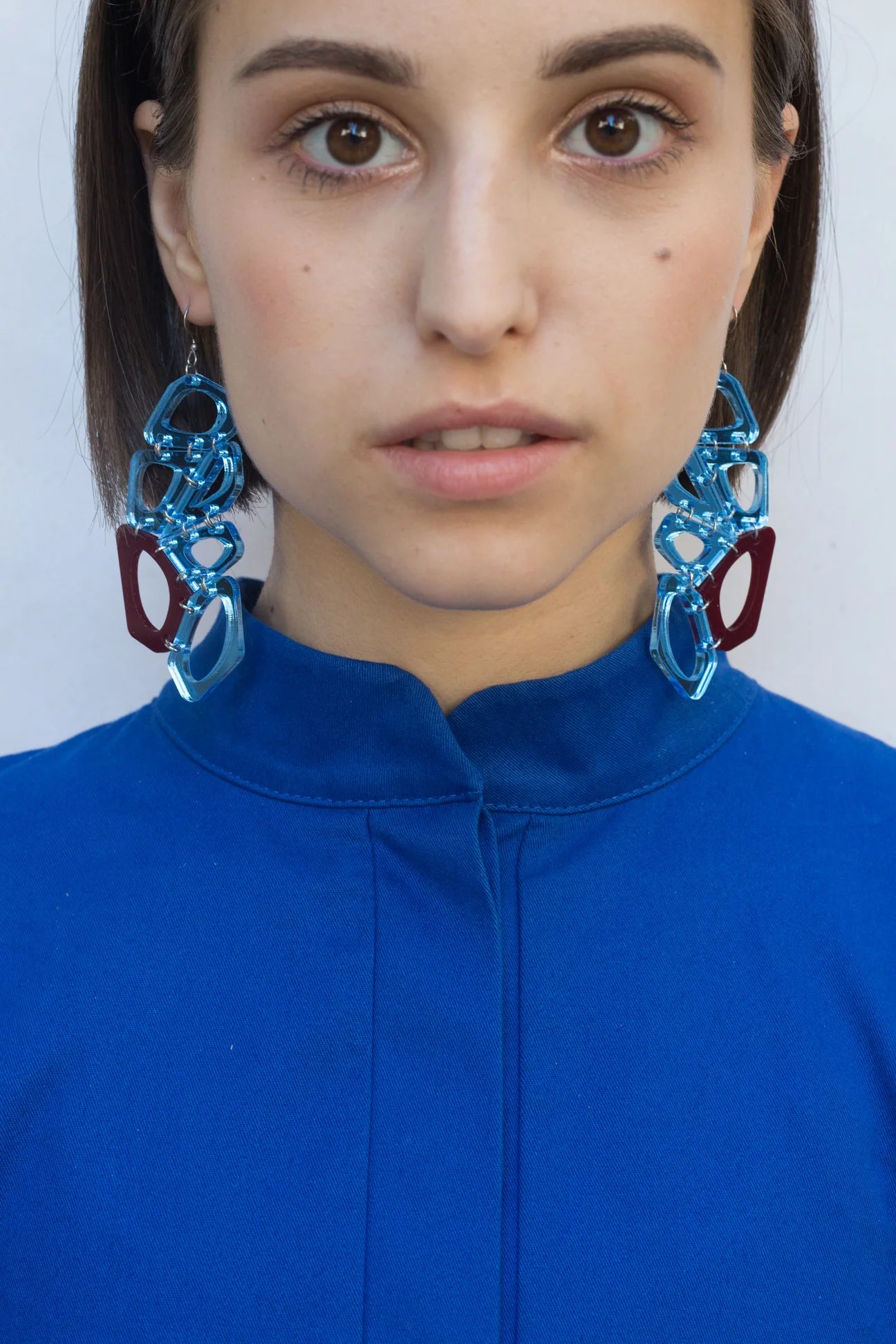 Voronoi Earrings - Blue and Bordeaux
