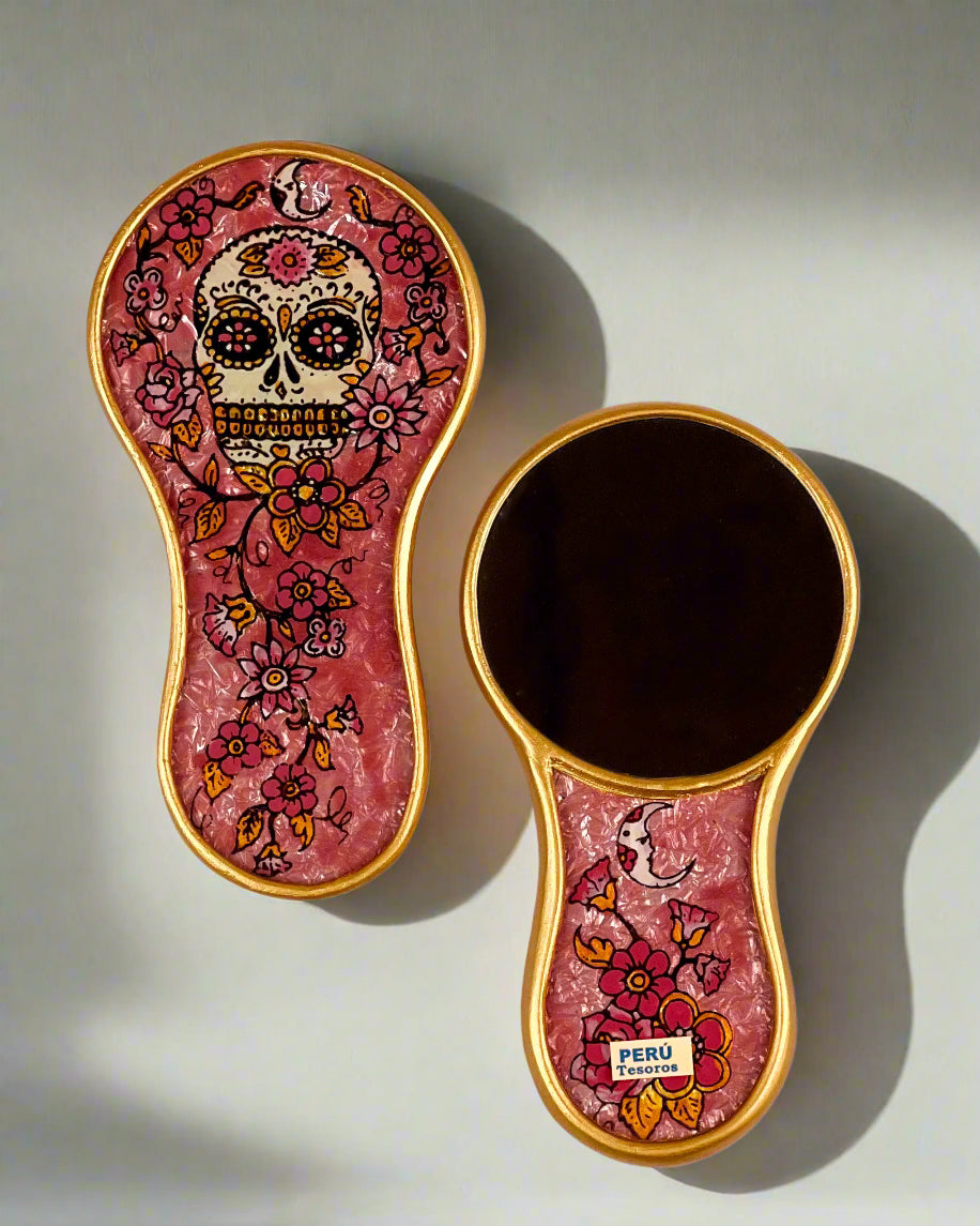 Small Pink Skull Hand Mirror