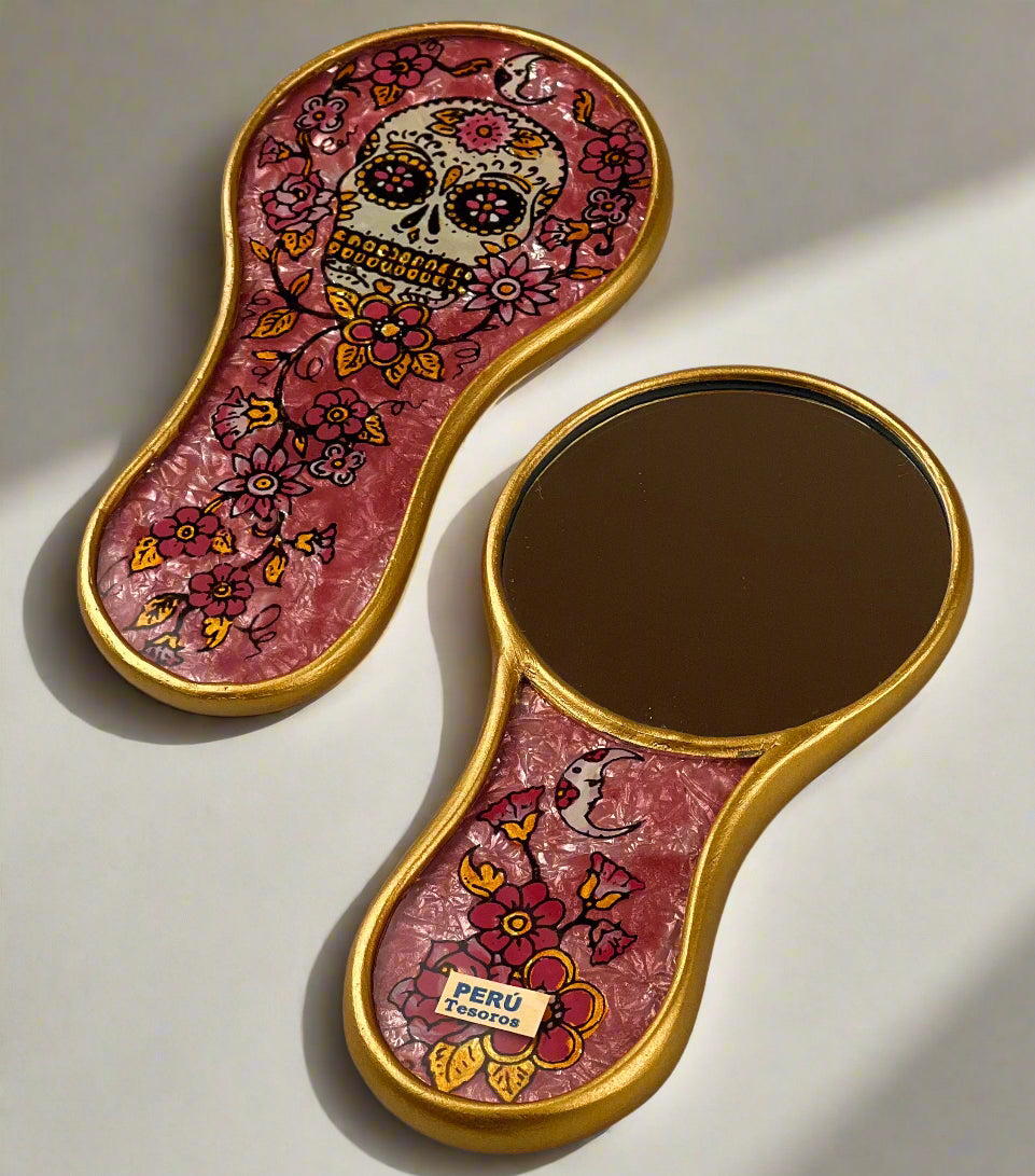 Small Pink Skull Hand Mirror