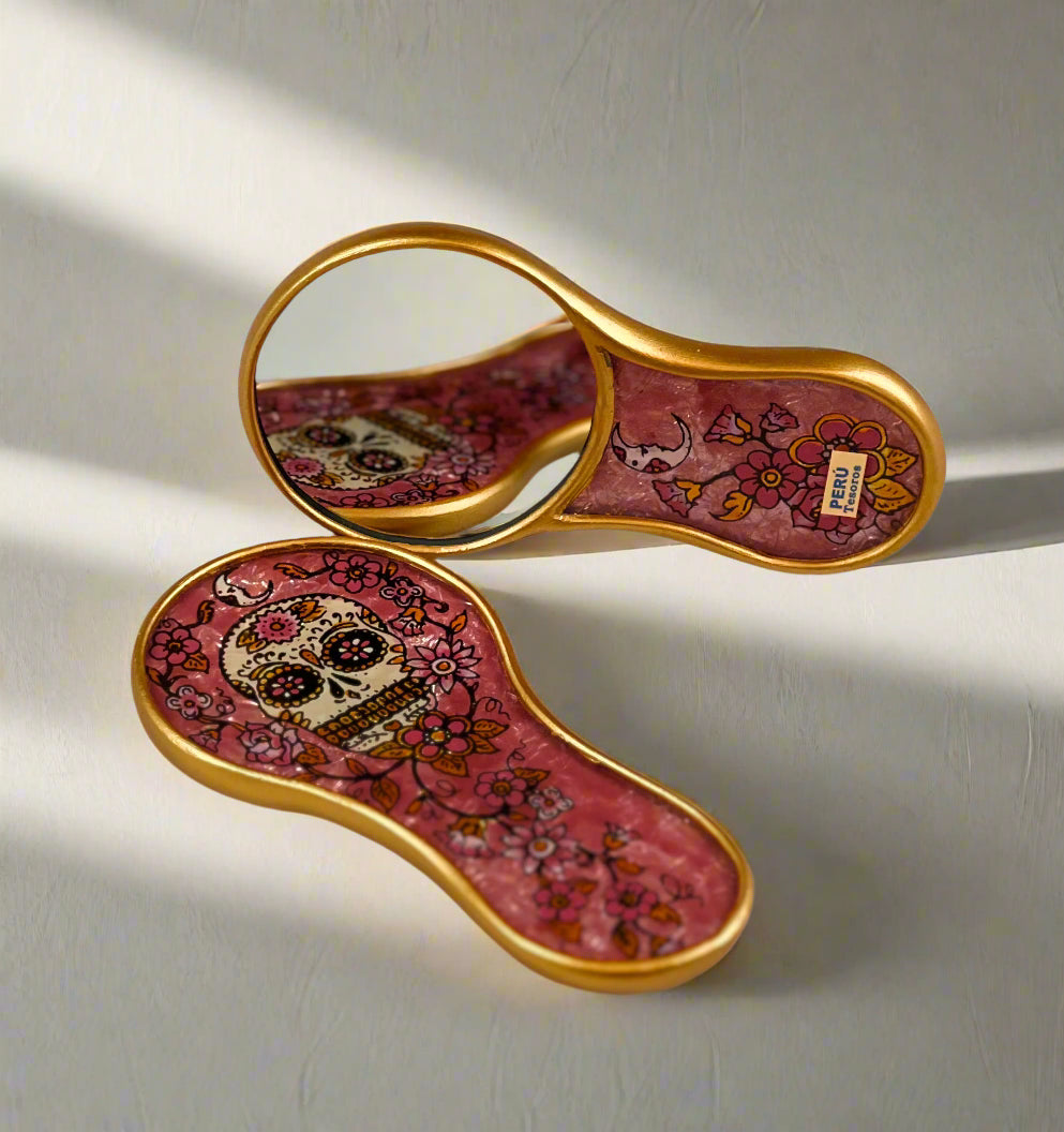 Small Pink Skull Hand Mirror