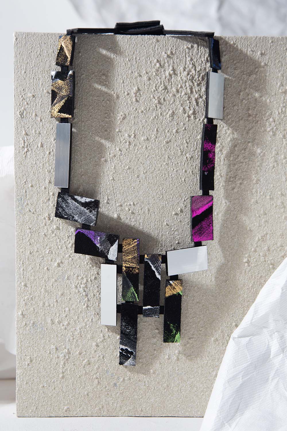 Klee V Necklace - Silver + Black + Rainbow