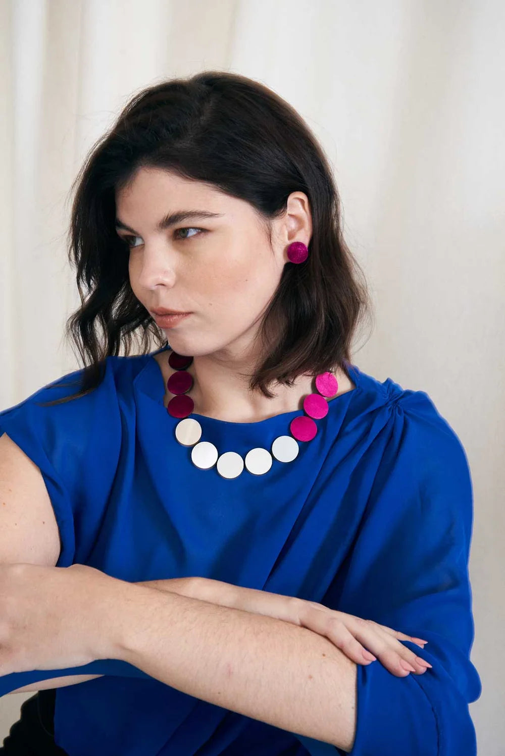 Sarah's Dream Circle Necklace - Silver/Pewter/Fuchsia